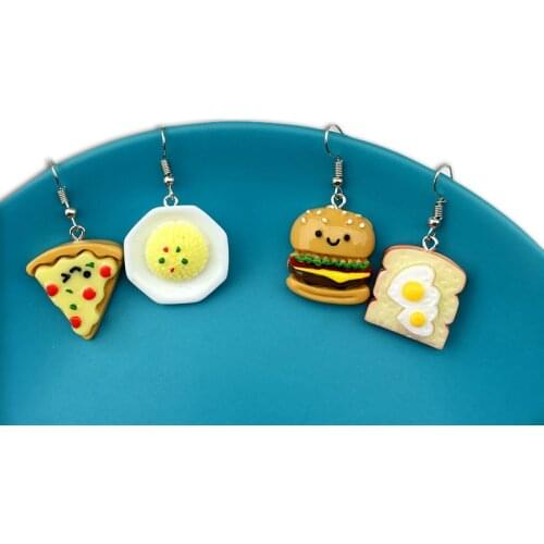 New Funny Fast Food Hamburger Sandwich Pizza Shape Drop Earrings for Women Girls Fashion Creative Female Trendy Dangle Earrrings
