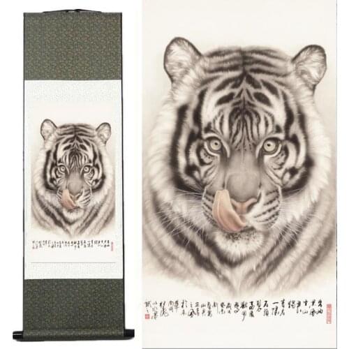 Tiger silk art painting Chinese Art Painting Home Office Decoration Chinese tiger picture white tiger