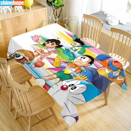 Doraemon Tablecloth Waterproof Fabric Rectangular Dust-proof Table Cover For Party Home Decor TV Covers Size 140X250cm