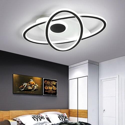 Modern LED Oval Ceiling Light with Remote Black Ring Lamp with Acrylic Shades Nordic Lighting for Living Room Bedroom Loft Decor