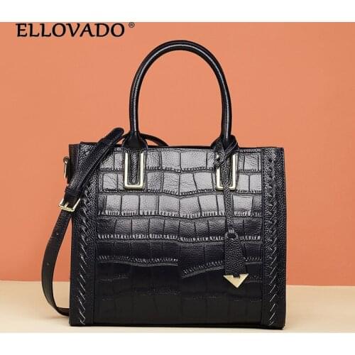 Ellovado Women Totes Bags Genuine Leather Bag Lady Fashion Casual Handbags Female Shoulder Bag Large Capacity Crossbody Bags
