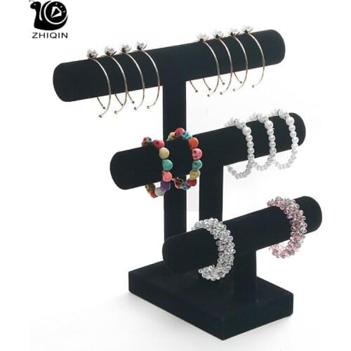 Black Velvet Detachable Bracelet Display Storage Chain Watch T-Bar Rack Jewelry Organizer Display Stand Holder Jewelry Display