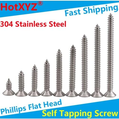 304 Stainless Steel Cross Recessed Countersunk KA GB846 Phillips Flat Head Self Tapping Wood Screw M4M4.2M5M6M8