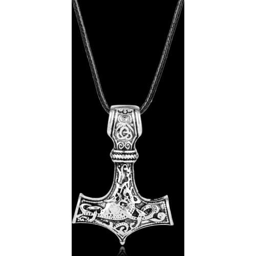 Vintage Nordic Vikings Thors Hammer Metal Pendant Necklaces Norse Mythology Vikings Talismans Pendant Necklaces For Men Women
