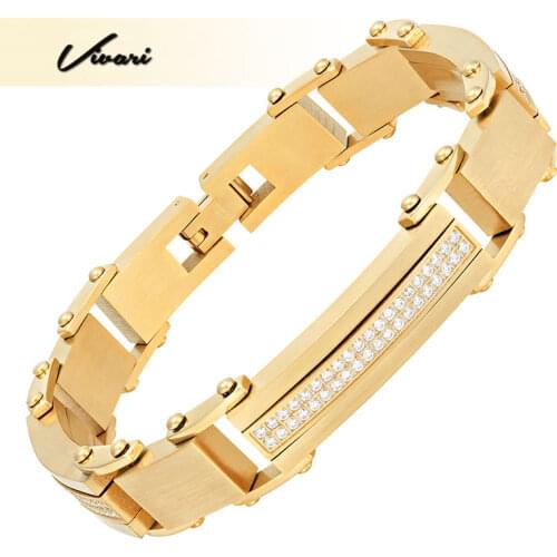 Vivari Men Crystals Magnetic Link Chain Gold Color Gentlemen Bracelet Fashion Jewelry Charm Stainless Steel Bangle Gifts