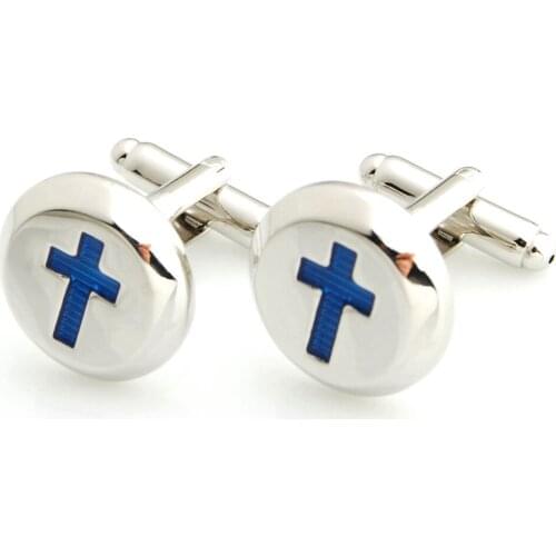 YH-2072 High Quality Elegant Round Enamel Cross Cufflink in Red,Blue,Black- Factory Direct Selling