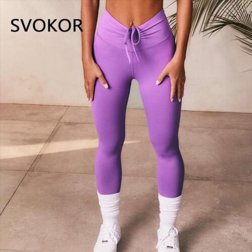 SVOKOR Seamless Push Up Women Leggings Workout Hip Pleated Fitness Legging Drawstring Athletic Activewear Solid Mujer High Waist