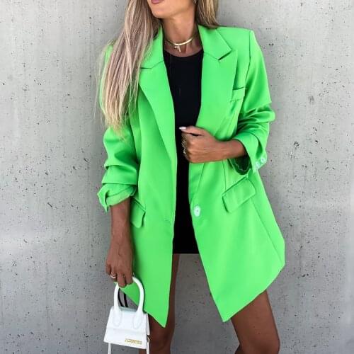 2021 Women Autumn Mid Blazer Coat Long Sleeve Formal Office Lady Green Blazers Femme Winter Button Elegant Notched Suit Clothing