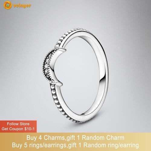 Volayer 925 Sterling Silver Ring Crescent Moon Beaded Rings 925 Silver Women Rings Ngagement Rings Women Jewelry Making