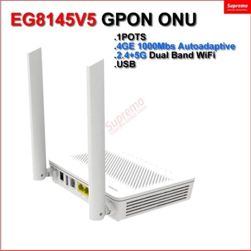 100% NEW ONU EG8145V5 1POTS+4GE+Wi-Fi+USB Dual Band 5G WIFI ONT,GPON ONU AND APC INTERFACE,Optical Network Terminal