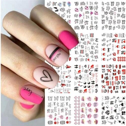 12Pcs Love Letter Abstract Lady Face Nail Stickers Sliders For Nails Winter Manicure Water Tip Nail Art Decoration LABN1489-1500
