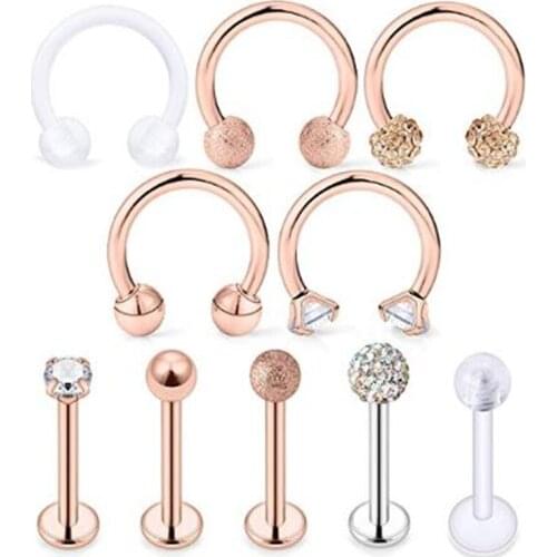 16G Lip Hoop Studs Surgical Steel Horseshoe Septum Eyebrow Cartilage Helix Tragus Hoop Earring Piercing Jewelry Clear