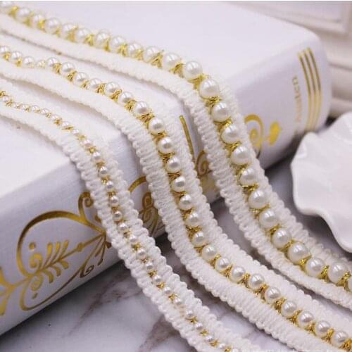 50Yards/lot 2.5cm wide gold pearl lace lace DIY clothing home textile curtain dress skirt accessories AC1297