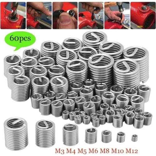 60pcs Drilling &Tapping M3/M4/M5/M6/M8 M10 M12 Stainless Steel Wear Resistant Wire Screw Sleeve