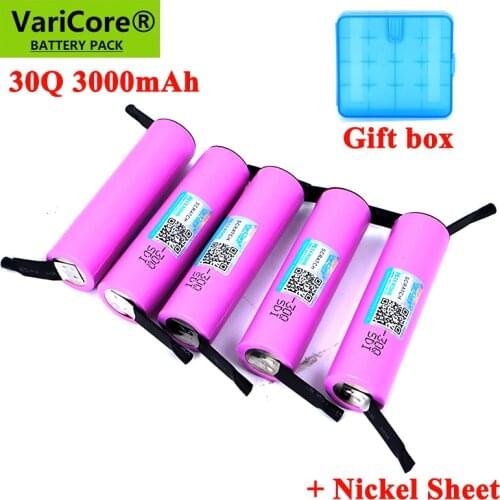 100% New 30Q 3.7V 18650 3000mAh Rechargeable battery INR1865030q 3.6V discharge 20A Max 35A Power batteries + DIY Nickel