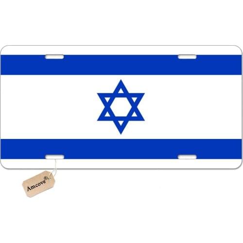 Amcove License Plate Israel Flag Decorative Car Front License Plate,Vanity Tag,Metal Car Plate,Aluminum Novelty License Plate