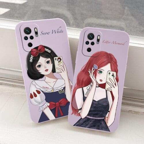 Beauty Princess Liquid Silicone Phone Case For XiaomiRedmi Note 10 10S 9T 9 8 7 Redmi 9 9A 9T K40 K30 K20 Pro Soft Back Cover