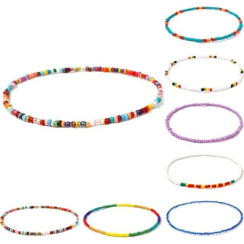 Coxeer 1pc Bohemian Style Bead Decor Necklace Choker Handmade Cute Bohemia Bead Choker Necklace Jewelry Accessories For Beach