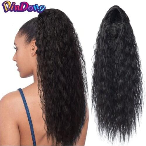 DinDong Long Ponytail Wig Afro Kinky Curly Clip In Ponytail Hair Extension Synthetic Drawstring Hair Ponytail For Women