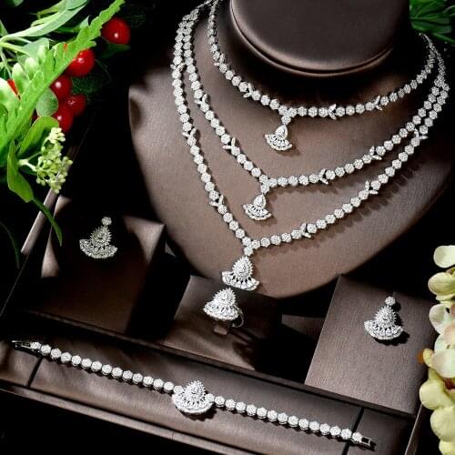 HIBRIDE Sparkling Long CZ Dubai Jewelry Sets For Women Zirconia Necklace Bridal Wedding Accessories Pendientes mujer moda N-897