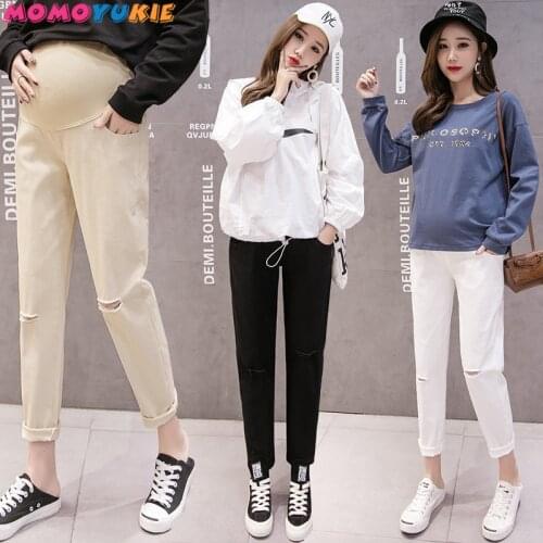 Hole Cotton Maternity Pants Clothes Causal Trousers For Pregnant Women Pants Long Trousers Pregnancy WearClothing Spring summer
