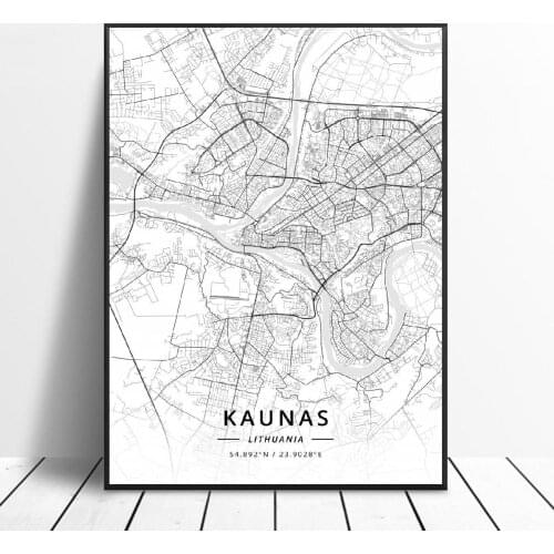 Kaunas Vilnius Canvas Art Map Poster