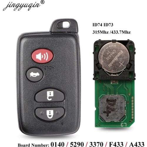 Jingyuqin 315/433MHz 4 Buttons KeylessGo Remote Car Key For Toyota Land cruiser Prado Camry Crown Yaris F433 A433 0140 3370 5290