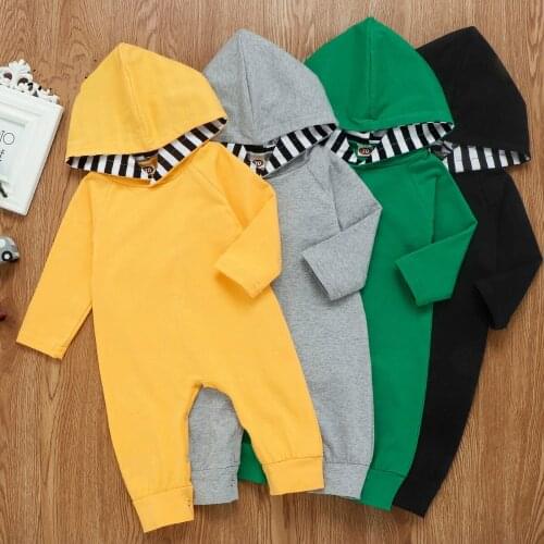 2021 New Children Baby Girls Boys Romper Toddlers Solid Long Sleeve Jumpsuit Front Button One-piece Garment for Infants Gifts