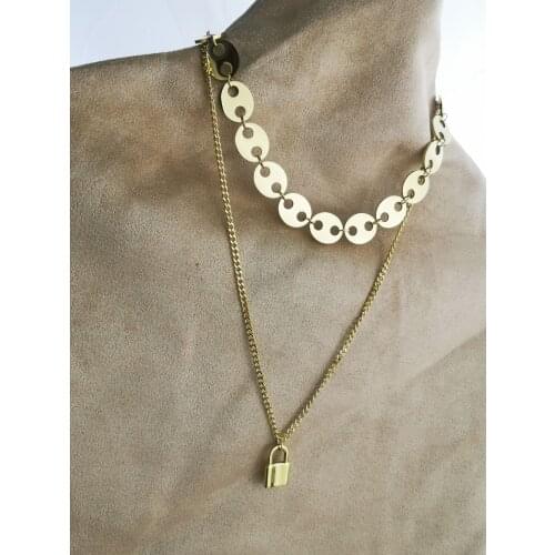 Concentric Lock Hot Sell Women Fashion New Goddess Luxury Gold Color Necklace Luxe Jewelry Stainless Steel