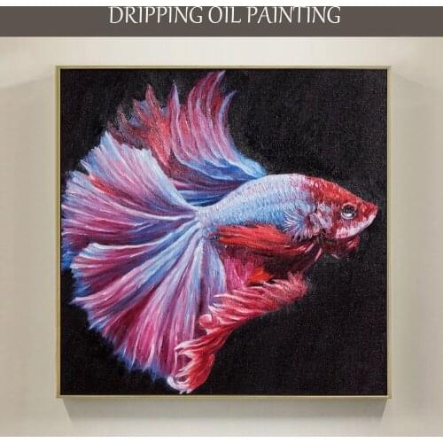 Handmade Beauty Wall Art Animal Fish Acrylic Painting on Canvas Beauty Wall Picture Fish Acrylic Painting for Wall Decoration