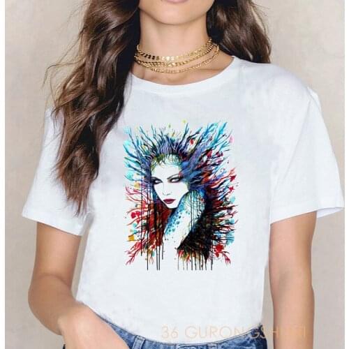 Summer tops Watercolor art t-shirt kpop harajuku rainbow White tshirt kawaii vintage t shirt women cute cartoon womens clothing