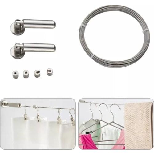 5M Curtain Drapery Drape Wire Rod Set and 24 Clips,Race ,Curtain Accessories Tringle Rideaux for Window Decoration Curtain Rods