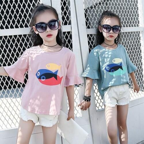 New Summer Korean Cartoon Cute Five-sleeved Pure Cotton Wearing Girls T-shirts