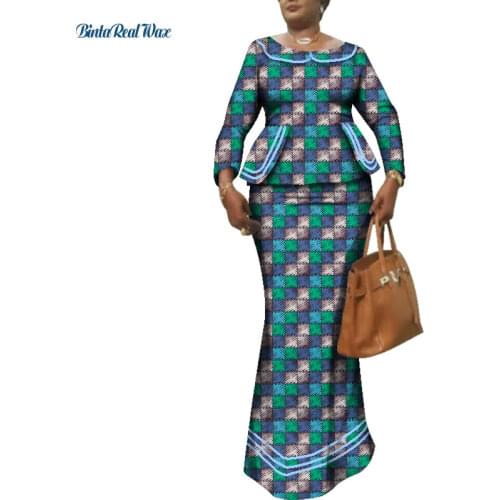New Bazin Riche African Women Top and Skirts Sets African Wax Print 2 Pieces Skirts Sets Traditional African Clothing WY1641
