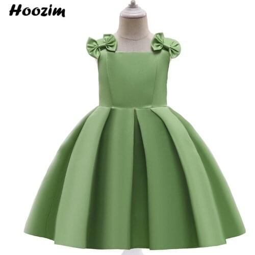 Princess Ruched Bow On Shoulder Festive And Wedding Party Dress Girls 4 To 10 Years Formal Prom And Evening Strap Dresses Child