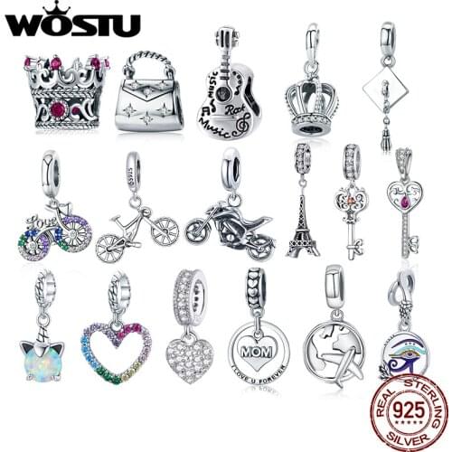 WOSTU Authentic 925 Sterling Silver Queens Crown Beads Charms Pendant Fit Bracelets Women Party DIY Fine Jewelry Gift Making