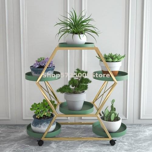 Simple flower shelf Nordic indoor home balcony decoration rack wrought iron living room flower pot multi-layer rack green dill
