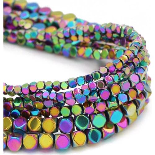 3/4/6MM Multicolored Faceted Square Natural Hematite Stone Spacer Cube Loose Beads For Jewelry Making DIY Bracelet Findings