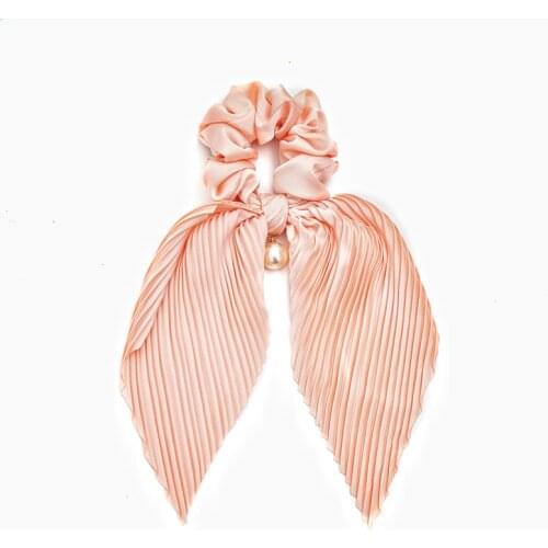 Luxury Satin Scrunchies Hair Ribbons Pearl Hair Accessories For Women Girl Elastic Hair Ring Hair tie Ponytail Holder Rubber