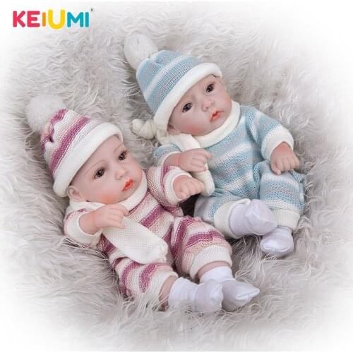 KEIUMI 11 Inch Mini Twins Full Silicone Vinyl Reborn Baby Girl Doll Look Like Boneca Reborn For kids Birthday Present