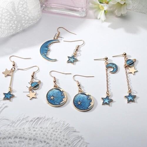 Cute 1 Pair Popular Delicate Cartoon Moon Star Drop Earrings Lady Women Drop Earrings All Match for Wedding