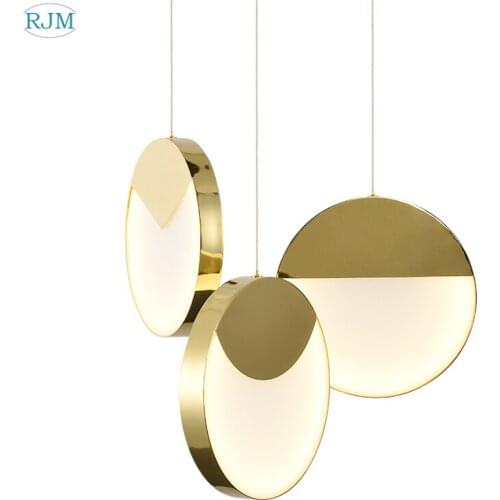 Nordic Postmodern Creative Metal Pendant Light Gold Round Single Head LED Hang Lamp Kitchen Living Room Dining Room Decor Lamps