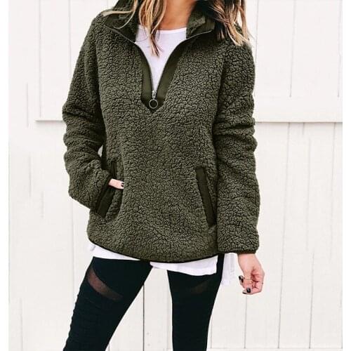 Women Winter Sherpa Sweater Teddy Fleece Zipper Turtleneck Pullover Sherpa Fleece Tops Female Winter Warm Coat Sweaters