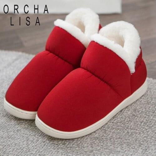 ORCHA LISA Women Children Plush Home Slippers Fur Fuzzi Indoor High Top Shoes Big Size 45 Flat Sliders Winter House