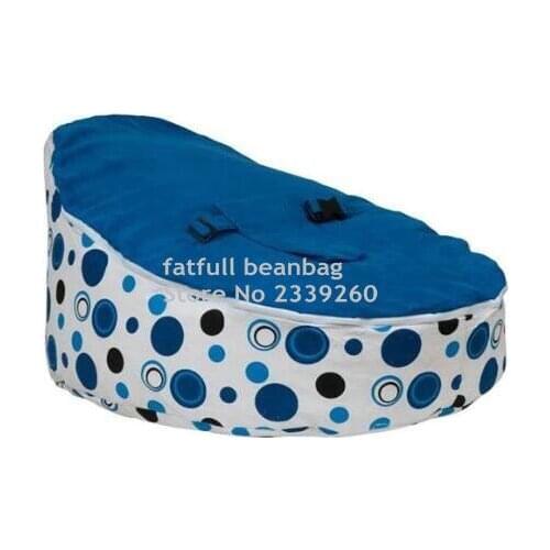 COVER ONLY, NO FILLINGS - blue dots canvas baby beanbag chair