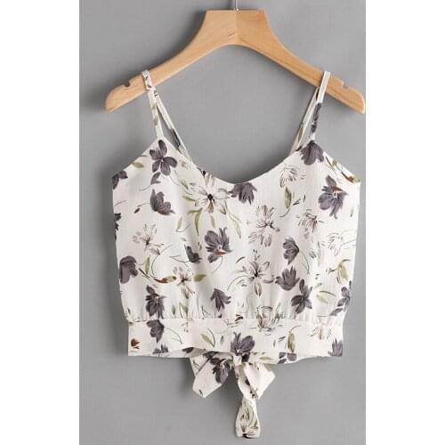 Striped Split Tie Back Crop Cami Top Women Casual Spaghetti Strap Bow Top Vest Summer Knot Beach Cropped Vest Camisole