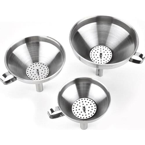 Stainless Steel Funnel 3-piece Set with Removable Filter Three Sizes of Large/Medium/Small Funnel with Slippage Kitchen Supplies