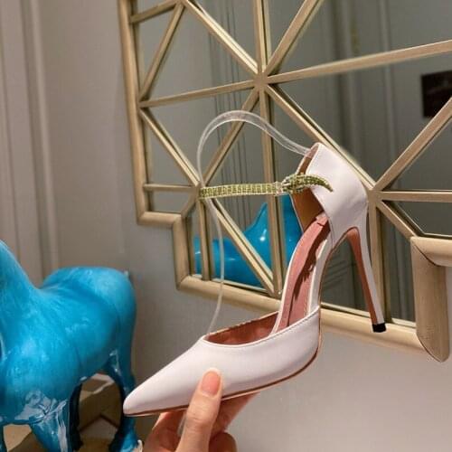 Pointed Stiletto Heel Womens Shoes Rhinestone Chain Buckle 2021 Summer New All-Match Shallow Mouth Classy Shoes Womens Shoes