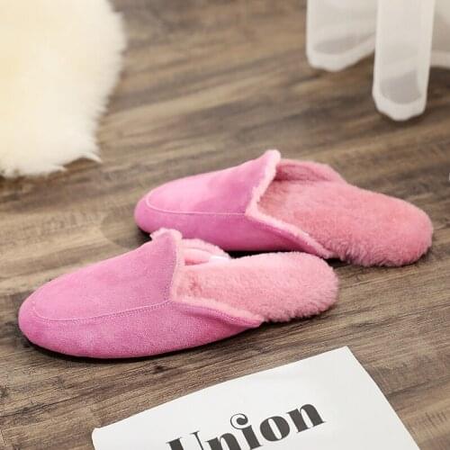 Womens Winter Wool House Slippers Warm Silent Couples Comfortable Indoor Slippers Mens Casual Leather Home Shoes