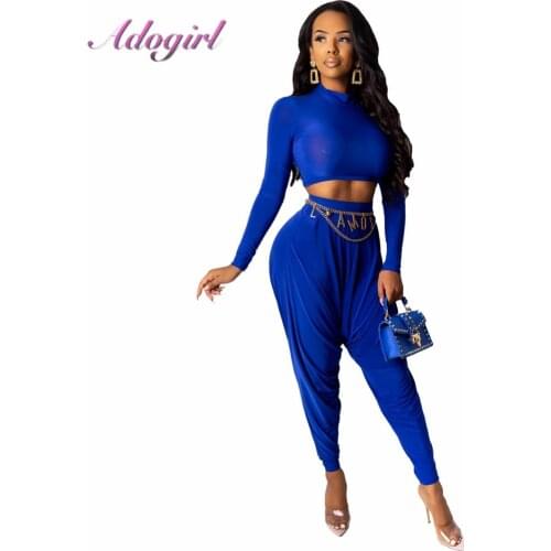 Women Soprt Two Piece Set Casual Full Sleeve Mock Neck Crop Tops Pullover Sweatshirt + Loose Harem Pants Suit Outfit Tracksuit